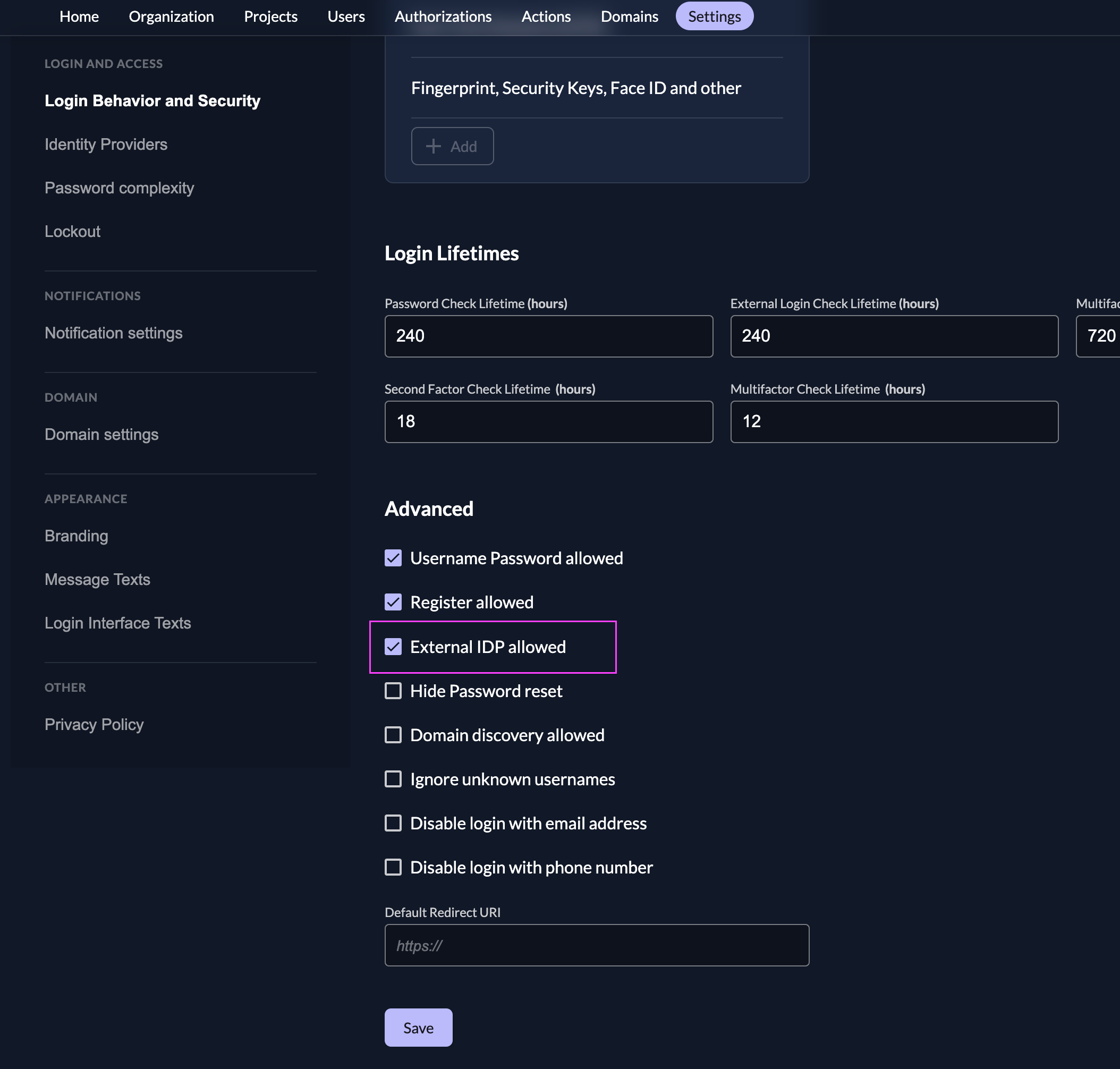 Allow External IDP